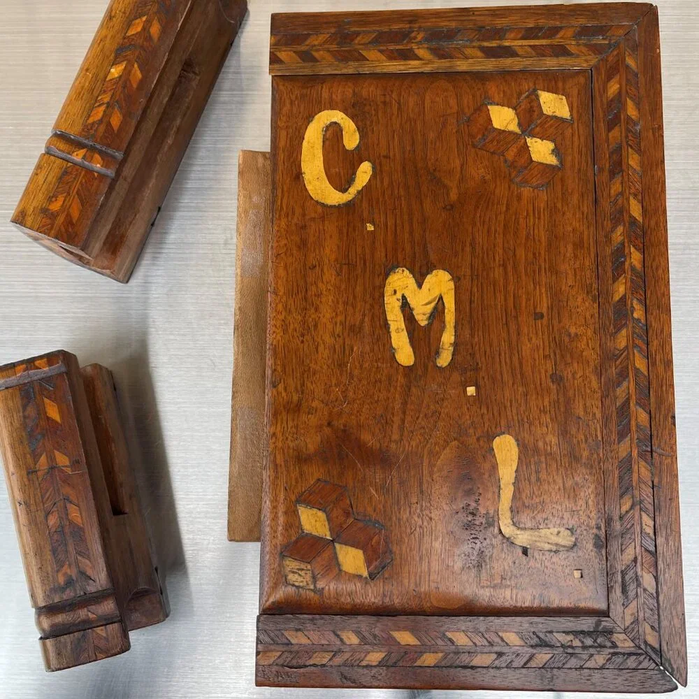 New Mexico Folk Art Marquetry Wood Jewelry Box